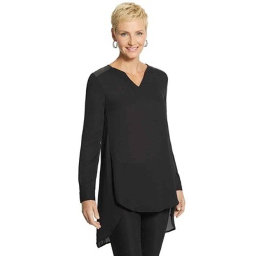 Chico's Black V-Neck Metallic Shoulder High Low Layered Tunic Top Size 3 XL